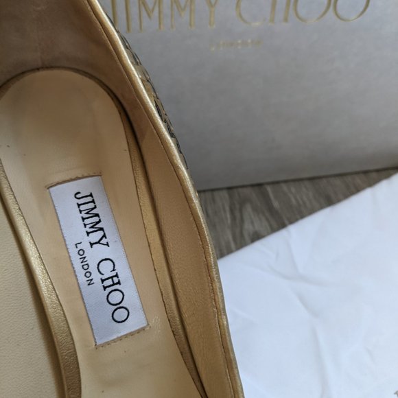 Jimmy Choo Romy 85 Gold Mix Woven Metallic Fabric Pointy Toe Pump Sz/ 8.5 - Picture 8 of 15